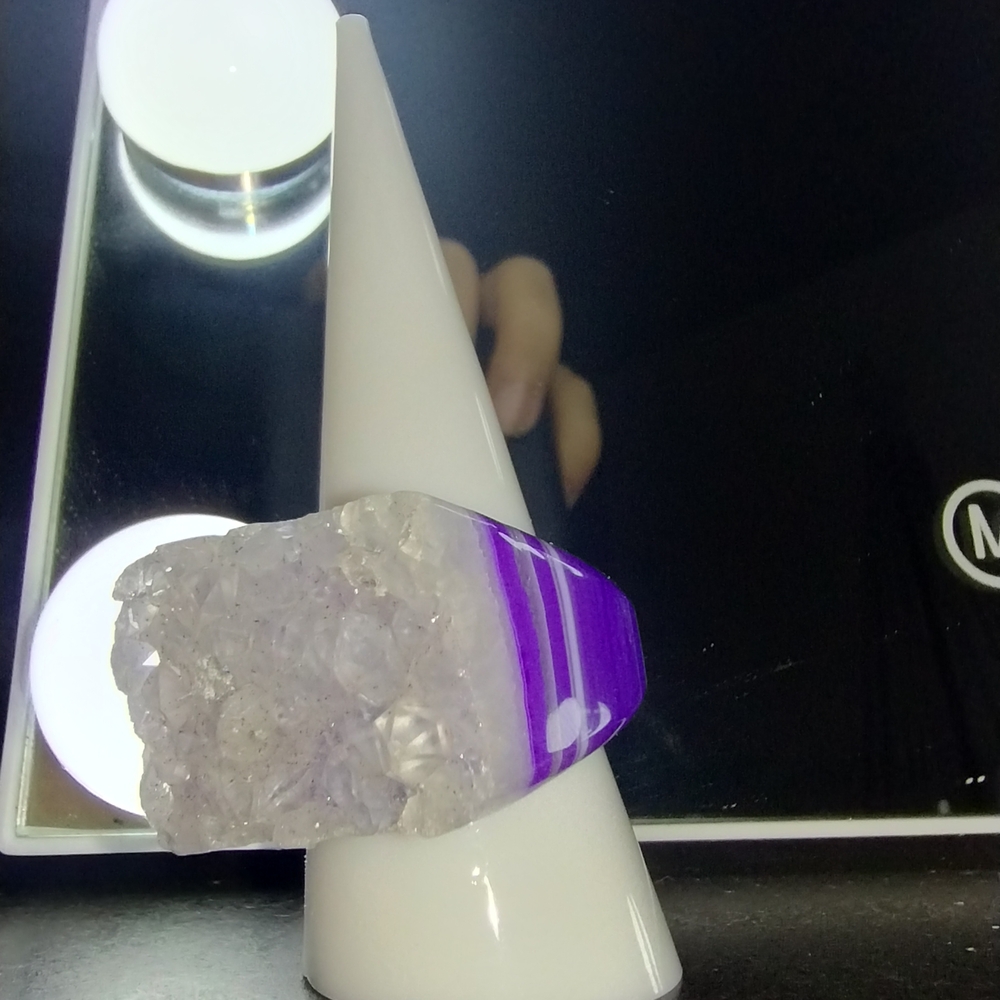 Purple and Clear Crystal Statement Ring (8.5 US) (Quartz and Deep Purple Agate)